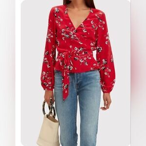 Intermix "Devon" silk red black  wrap  blouse